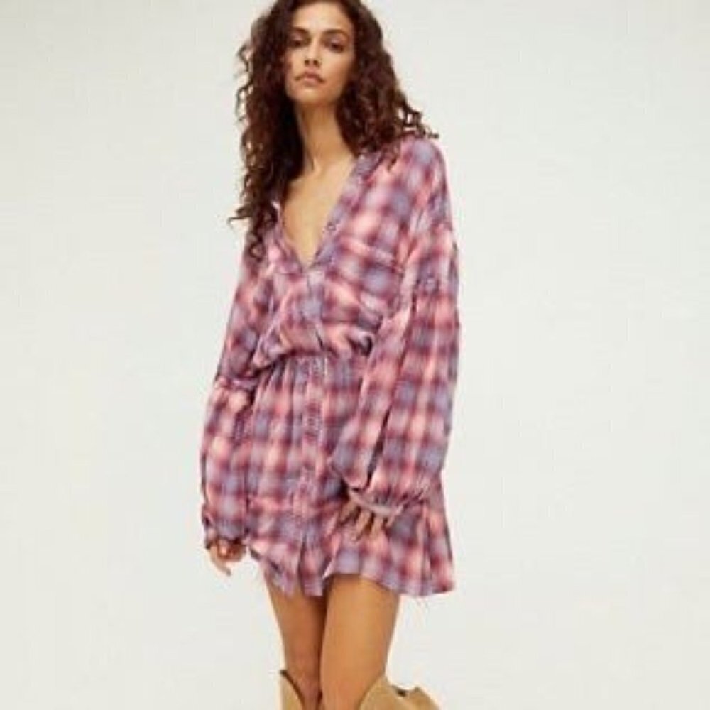 Free People We the Free By The Way Plaid Mini Dress